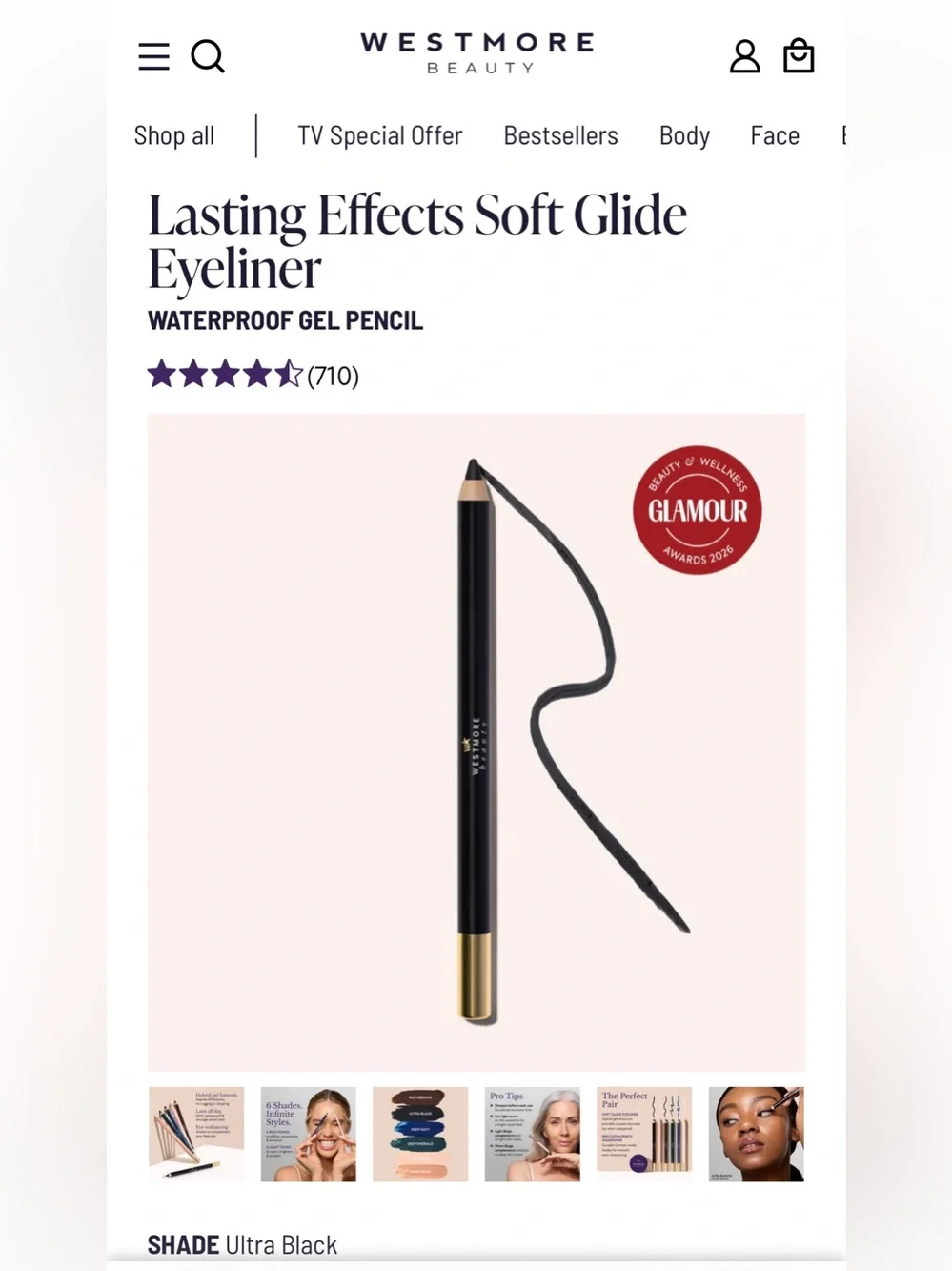 Westmore Beauty Lasting Effects Soft Glide Eyeliner Ultra Black Waterproof NIB